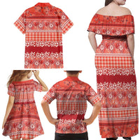 Hawaiian Hibiscus Honu Family Matching Off Shoulder Maxi Dress and Hawaiian Shirt Red Mele Kalikimaka Palaka Spirit LT9 - Polynesian Pride