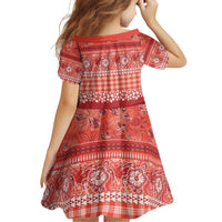 Hawaiian Hibiscus Honu Family Matching Off Shoulder Short Dress and Hawaiian Shirt Red Mele Kalikimaka Palaka Spirit LT9 - Polynesian Pride