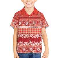 Hawaiian Hibiscus Honu Family Matching Off Shoulder Short Dress and Hawaiian Shirt Red Mele Kalikimaka Palaka Spirit LT9 - Polynesian Pride