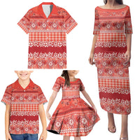 Hawaiian Hibiscus Honu Family Matching Puletasi and Hawaiian Shirt Red Mele Kalikimaka Palaka Spirit LT9 - Polynesian Pride