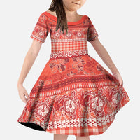Hawaiian Hibiscus Honu Family Matching Short Sleeve Bodycon Dress and Hawaiian Shirt Red Mele Kalikimaka Palaka Spirit LT9 Daughter's Dress Red - Polynesian Pride