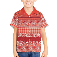 Hawaiian Hibiscus Honu Family Matching Short Sleeve Bodycon Dress and Hawaiian Shirt Red Mele Kalikimaka Palaka Spirit LT9 - Polynesian Pride