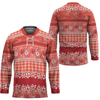 Hawaiian Hibiscus Honu Hockey Jersey Red Mele Kalikimaka Palaka Spirit - Polynesian Pride