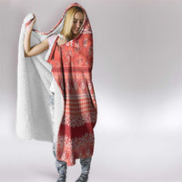 Hawaiian Hibiscus Honu Hooded Blanket Red Mele Kalikimaka Palaka Spirit - Polynesian Pride