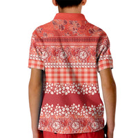 Hawaiian Hibiscus Honu Kid Polo Shirt Red Mele Kalikimaka Palaka Spirit - Polynesian Pride