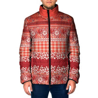 Hawaiian Hibiscus Honu Padded Jacket Red Mele Kalikimaka Palaka Spirit - Polynesian Pride