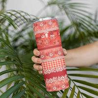 Hawaiian Hibiscus Honu Skinny Tumbler Red Mele Kalikimaka Palaka Spirit - Polynesian Pride