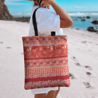 Hawaiian Hibiscus Honu Tote Bag Red Mele Kalikimaka Palaka Spirit - Polynesian Pride