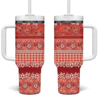 Hawaiian Hibiscus Honu Tumbler With Handle Red Mele Kalikimaka Palaka Spirit - Polynesian Pride
