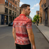 Hawaiian Hibiscus Honu Zipper Polo Shirt Red Mele Kalikimaka Palaka Spirit - Polynesian Pride
