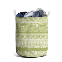 Hawaiian Hibiscus Honu Laundry Basket Sage Green Mele Kalikimaka Palaka Spirit - Polynesian Pride