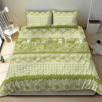 Hawaiian Hibiscus Honu Bedding Set Sage Green Mele Kalikimaka Palaka Spirit - Polynesian Pride