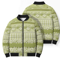 Hawaiian Hibiscus Honu Bomber Puffer Jacket Sage Green Mele Kalikimaka Palaka Spirit - Polynesian Pride