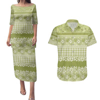 Hawaiian Hibiscus Honu Couples Matching Puletasi and Hawaiian Shirt Sage Green Mele Kalikimaka Palaka Spirit LT9 Sage Green - Polynesian Pride