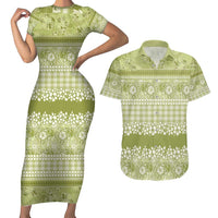Hawaiian Hibiscus Honu Couples Matching Short Sleeve Bodycon Dress and Hawaiian Shirt Sage Green Mele Kalikimaka Palaka Spirit LT9 Sage Green - Polynesian Pride