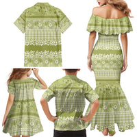 Hawaiian Hibiscus Honu Family Matching Mermaid Dress and Hawaiian Shirt Sage Green Mele Kalikimaka Palaka Spirit LT9 - Polynesian Pride