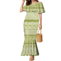 Hawaiian Hibiscus Honu Family Matching Mermaid Dress and Hawaiian Shirt Sage Green Mele Kalikimaka Palaka Spirit LT9 Sage Green - Polynesian Pride