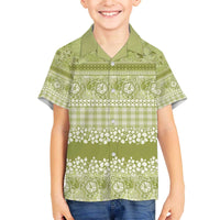 Hawaiian Hibiscus Honu Family Matching Off The Shoulder Long Sleeve Dress and Hawaiian Shirt Sage Green Mele Kalikimaka Palaka Spirit LT9 - Polynesian Pride