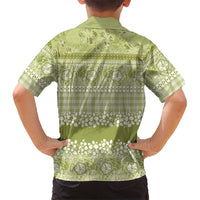 Hawaiian Hibiscus Honu Family Matching Off Shoulder Short Dress and Hawaiian Shirt Sage Green Mele Kalikimaka Palaka Spirit LT9 - Polynesian Pride