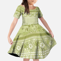 Hawaiian Hibiscus Honu Family Matching Puletasi and Hawaiian Shirt Sage Green Mele Kalikimaka Palaka Spirit LT9 Daughter's Dress Sage Green - Polynesian Pride