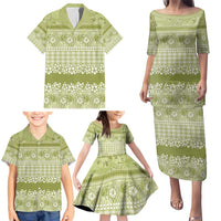 Hawaiian Hibiscus Honu Family Matching Puletasi and Hawaiian Shirt Sage Green Mele Kalikimaka Palaka Spirit LT9 - Polynesian Pride