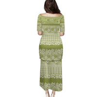 Hawaiian Hibiscus Honu Family Matching Puletasi and Hawaiian Shirt Sage Green Mele Kalikimaka Palaka Spirit LT9 - Polynesian Pride