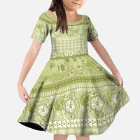 Hawaiian Hibiscus Honu Family Matching Summer Maxi Dress and Hawaiian Shirt Sage Green Mele Kalikimaka Palaka Spirit LT9 Daughter's Dress Sage Green - Polynesian Pride