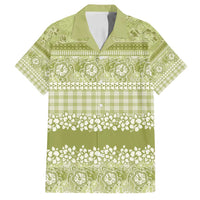 Hawaiian Hibiscus Honu Family Matching Tank Maxi Dress and Hawaiian Shirt Sage Green Mele Kalikimaka Palaka Spirit LT9 Dad's Shirt - Short Sleeve Sage Green - Polynesian Pride