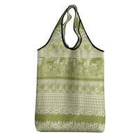 Hawaiian Hibiscus Honu Grocery Bag Sage Green Mele Kalikimaka Palaka Spirit - Polynesian Pride