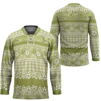 Hawaiian Hibiscus Honu Hockey Jersey Sage Green Mele Kalikimaka Palaka Spirit - Polynesian Pride