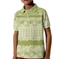 Hawaiian Hibiscus Honu Kid Polo Shirt Sage Green Mele Kalikimaka Palaka Spirit - Polynesian Pride