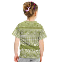 Hawaiian Hibiscus Honu Kid T Shirt Sage Green Mele Kalikimaka Palaka Spirit - Polynesian Pride