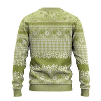 Hawaiian Hibiscus Honu Ugly Christmas Sweater Sage Green Mele Kalikimaka Palaka Spirit - Polynesian Pride