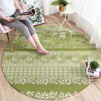 Hawaiian Hibiscus Honu Round Carpet Sage Green Mele Kalikimaka Palaka Spirit - Polynesian Pride