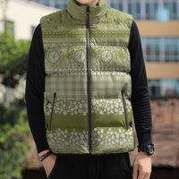 Hawaiian Hibiscus Honu Sleeveless Puffer Jacket Sage Green Mele Kalikimaka Palaka Spirit - Polynesian Pride