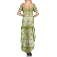 Hawaiian Hibiscus Honu Summer Maxi Dress Sage Green Mele Kalikimaka Palaka Spirit - Polynesian Pride