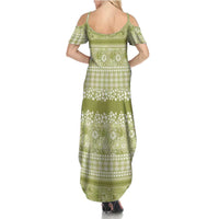 Hawaiian Hibiscus Honu Summer Maxi Dress Sage Green Mele Kalikimaka Palaka Spirit - Polynesian Pride