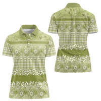 Hawaiian Hibiscus Honu Women Polo Shirt Sage Green Mele Kalikimaka Palaka Spirit LT9 - Polynesian Pride