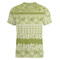 Hawaiian Hibiscus Honu Women V-Neck T-Shirt Sage Green Mele Kalikimaka Palaka Spirit LT9 - Polynesian Pride