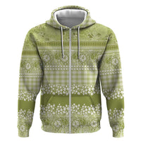 Hawaiian Hibiscus Honu Zip Hoodie Sage Green Mele Kalikimaka Palaka Spirit - Polynesian Pride