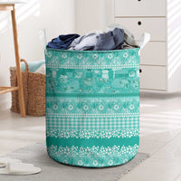Hawaiian Hibiscus Honu Laundry Basket Turquoise Mele Kalikimaka Palaka Spirit - Polynesian Pride