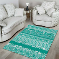 Hawaiian Hibiscus Honu Area Rug Turquoise Mele Kalikimaka Palaka Spirit - Polynesian Pride