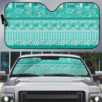 Hawaiian Hibiscus Honu Auto Sun Shade Turquoise Mele Kalikimaka Palaka Spirit - Polynesian Pride