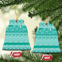 Hawaiian Hibiscus Honu Ceramic Ornament Turquoise Mele Kalikimaka Palaka Spirit - Polynesian Pride