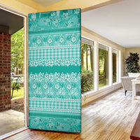 Hawaiian Hibiscus Honu Door Cover Turquoise Mele Kalikimaka Palaka Spirit - Polynesian Pride