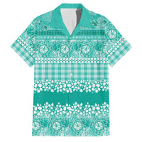 Hawaiian Hibiscus Honu Family Matching Long Sleeve Bodycon Dress and Hawaiian Shirt Turquoise Mele Kalikimaka Palaka Spirit LT9 Dad's Shirt - Short Sleeve Turquoise - Polynesian Pride