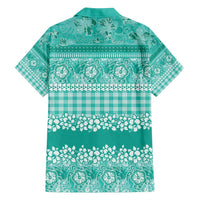 Hawaiian Hibiscus Honu Family Matching Long Sleeve Bodycon Dress and Hawaiian Shirt Turquoise Mele Kalikimaka Palaka Spirit - Polynesian Pride