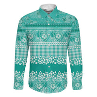 Hawaiian Hibiscus Honu Family Matching Long Sleeve Bodycon Dress and Hawaiian Shirt Turquoise Mele Kalikimaka Palaka Spirit LT9 Dad's Shirt - Long Sleeve Turquoise - Polynesian Pride
