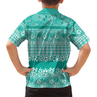 Hawaiian Hibiscus Honu Family Matching Off Shoulder Maxi Dress and Hawaiian Shirt Turquoise Mele Kalikimaka Palaka Spirit LT9 - Polynesian Pride