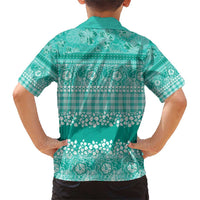 Hawaiian Hibiscus Honu Family Matching Short Sleeve Bodycon Dress and Hawaiian Shirt Turquoise Mele Kalikimaka Palaka Spirit LT9 - Polynesian Pride